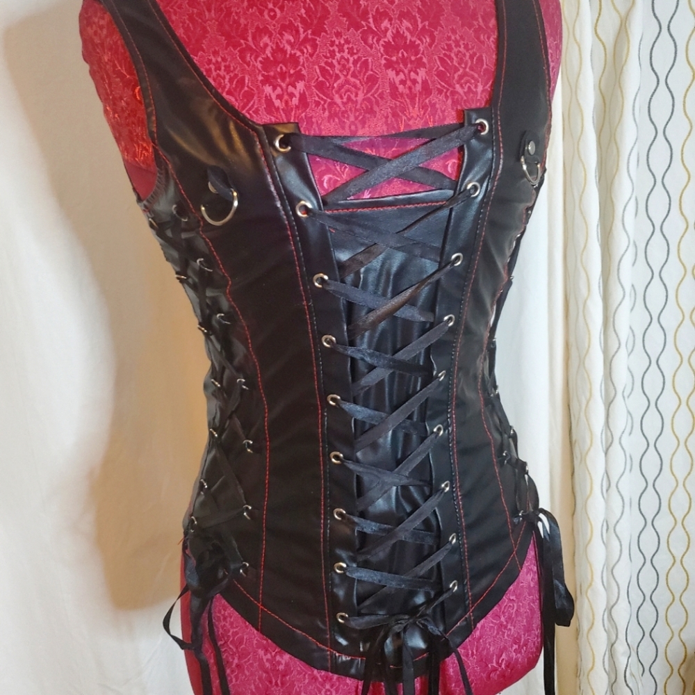Shiney black corset-style top size m